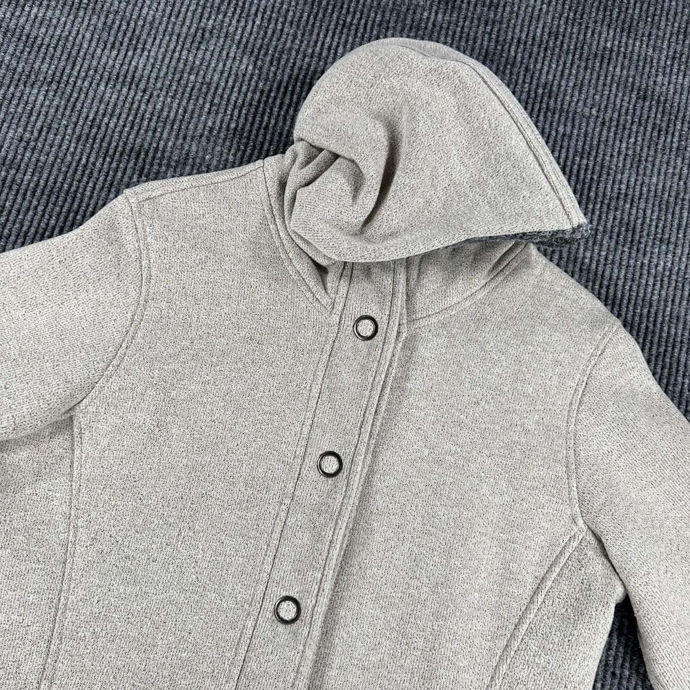 Kuhl Coat Womens Large Gray Hooded Knit Snap Front Fleece Lined Mid Length